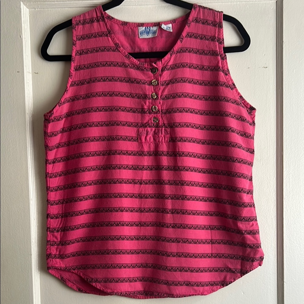 Vintage 1980’s / 1990’s 100% Cotton Sleeveless Hot Pink Striped Top Blouse Small